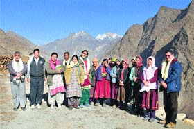 A sanitation team with local representatives and residents during their visit to Kolang panchayat at Lahaul