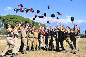 ON CLOUD NINE: Cadets celebrate NCC Day as they throw caps up in the air in Dharamsala on Saturday