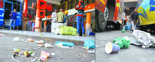 The littered bus stand in Ludhiana. Despite the place having toilets, passengers answer the call of nature in the open
