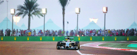 Mercedes Lewis Hamilton races in the of the Abu Dhabi Grand Prix at the Yas Marina circuit on Sunday