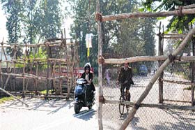A security barricade near Vidhan Sabha for Assembly session in Dehradun