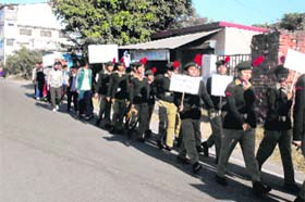 NCC cadets of the Sardar Bhagwan Singh Institute take out an anti-drugs rally at Balawala near Dehradun on Sunday