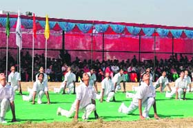 Students participate in the annual sports day at The Indian Academy in Dehradun on Sunday