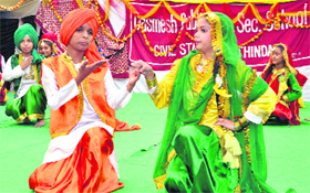 Students perform during the annual prize distribution function of Dasmesh Public School Senior Secondary School in Bathinda on Monday.
