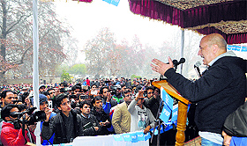 Anupam Kher in Srinagar on Monday. 