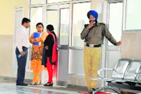 Dr Alka Mittal (orange suit), working at the Civil hospital, Ludhiana,  in a pensive mood after being suspended by the Health Minister