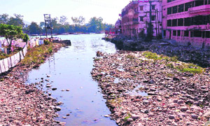 A dirty nullah flows into the sacred Ganga a few hundred metres away from Braham Kund, Har-Ki-Pauri, near Lal Taura bridge in Haridwar. 