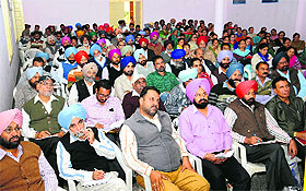 Principals of government schools during a monthly meeting at the Teachers Home in Bathinda on Tuesday. 