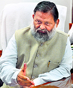 Health and Sports Minister Anil Vij makes a point at his office in Chandigarh on Tuesday