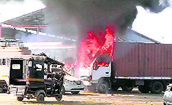 The vehicles that were set on fire after they were impounded by the police on Tuesday