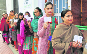 Voters at a polling station Ramban district.