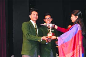 Students of Wynberg Allen School receive an award during the annual day function of the school in Mussoorie on Tuesday