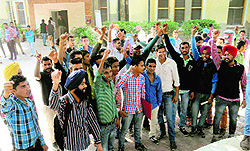 Students protest at Government Rajindra College in Bathinda on Wednesday
