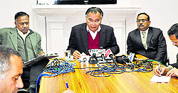 Transport Minister GS Bali addresses mediapersons in Shimla on Wednesday