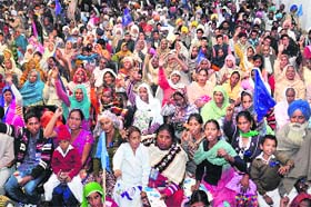 MGNREGA workers participate in a conclave organised by the MGNREGA Workers Federation at Desh Bhagat Yadgar Hall in Jalandhar