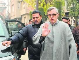 Omar Abdullah before filing nomination papers in Srinagar on Wednesday