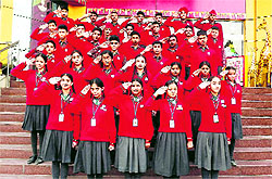 Students take part in the Communal Harmony Week celebrations at Spring Dale Public School in Ludhiana. 