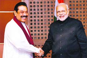 Prime Minister Narendra Modi with Sri Lankan President Mahinda Rajapaksa in Kathmandu on Wednesday
