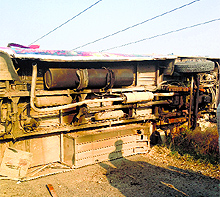 The damaged bus in Sangrur