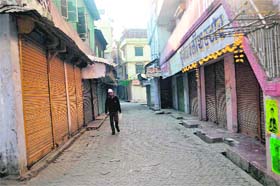 A market in Pithoragarh town wears a deserted look on Wednesday in protest against the brutal killing of a girl