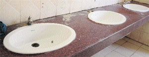 Washbasins without sanitary fittings at the drug de-addiction centre in Amritsar.