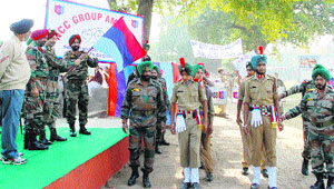Major-Gen GS Chima, VSM, Additional Director-General, NCC, flags off a mega rally of NCC group, Amritsar, at Khalsa College ground in Amritsar on Friday.