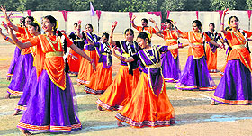 Students present an item during the annual function at St Anne's Convent School, Sector 32, Chandigarh, on Friday.