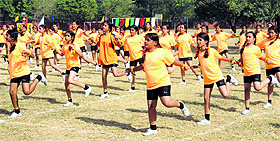 Students during a sports meet at Sacred Heart Senior Secondary School in Chandigarh. 