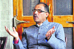 Lahaul Spiti MLA Ravi Thakur addresses a press conference at Dharamsala on Friday