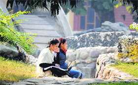 Girls make most of the sunny weather on the PAU campus in Ludhiana.