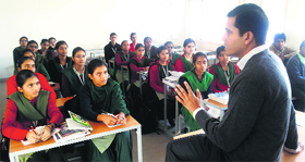Deputy Commissioner Rajat Aggarwal interacts with students at Senior Secondary School for Meritorious Students in Ludhiana.