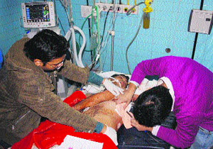 Inderjit Singh Bittu, who was shot by the Punjab police, under treatment at Guru Nanak Dev Hospital in Amritsar on Saturday.
