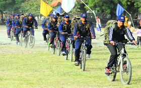 The jawans that are on a bicycle expedition at the Bathinda Miltary Station on Saturday.