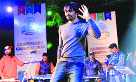 Punjabi singer Babbu Mann performs at the Chandigarh Carnival on Saturday evening.