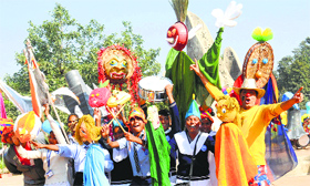 School students perform during the Chandigarh Carnival at the Leisure Valley, Sector 10, on Saturday.