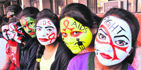 Girls take part in a face painting competition at the Post Graduate Government College for Girls in Sector 42, Chandigarh, on Saturday.