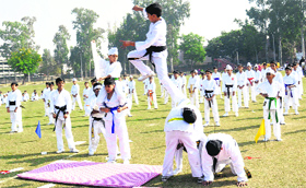 Students of Stepping Stones School during the annual sports meet at the Sports Complex in Sector 7, Chandigarh, on Saturday.