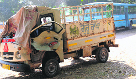 The Tata Magic that was hit by a Haryana Roadways bus at the Transport chowk light point in Sector 26, Chandigarh, on Saturday.