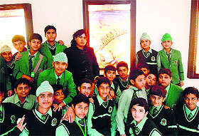 Students of Green Land Public School at a multiplex in Ludhiana.