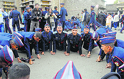 Cadets exult after the passing-out parade at the National Defence Academy in Pune on Saturday