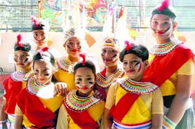 Students ready for a cultural performance during the annual sports day at Carman School in Dehradun on Saturday